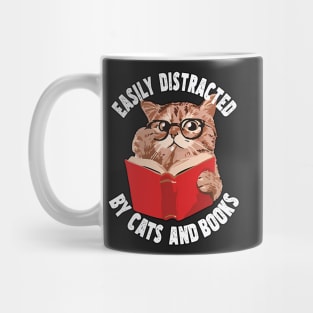 Easily Distracted by Cats and Books Funny Cat Book Lover Mug